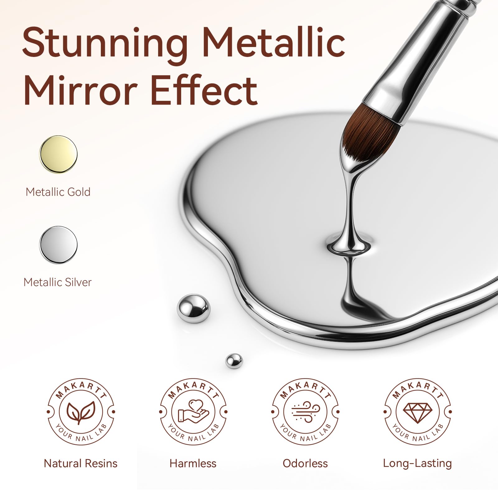 Makartt chrome gel two-pack display with silver and gold bottles for versatile nail design
