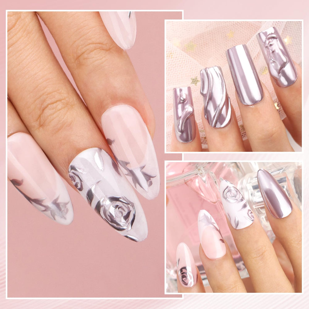 Makartt Metallic rose gold painting gel resting with tools for professional-like finish.