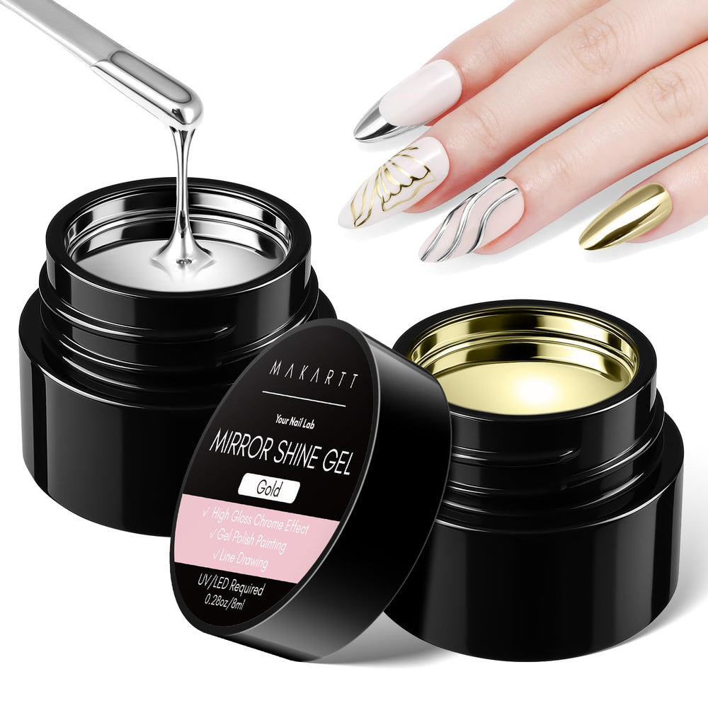 Makartt chrome nail polish silver gold 2pc pack showcases a dazzling mirror finish.