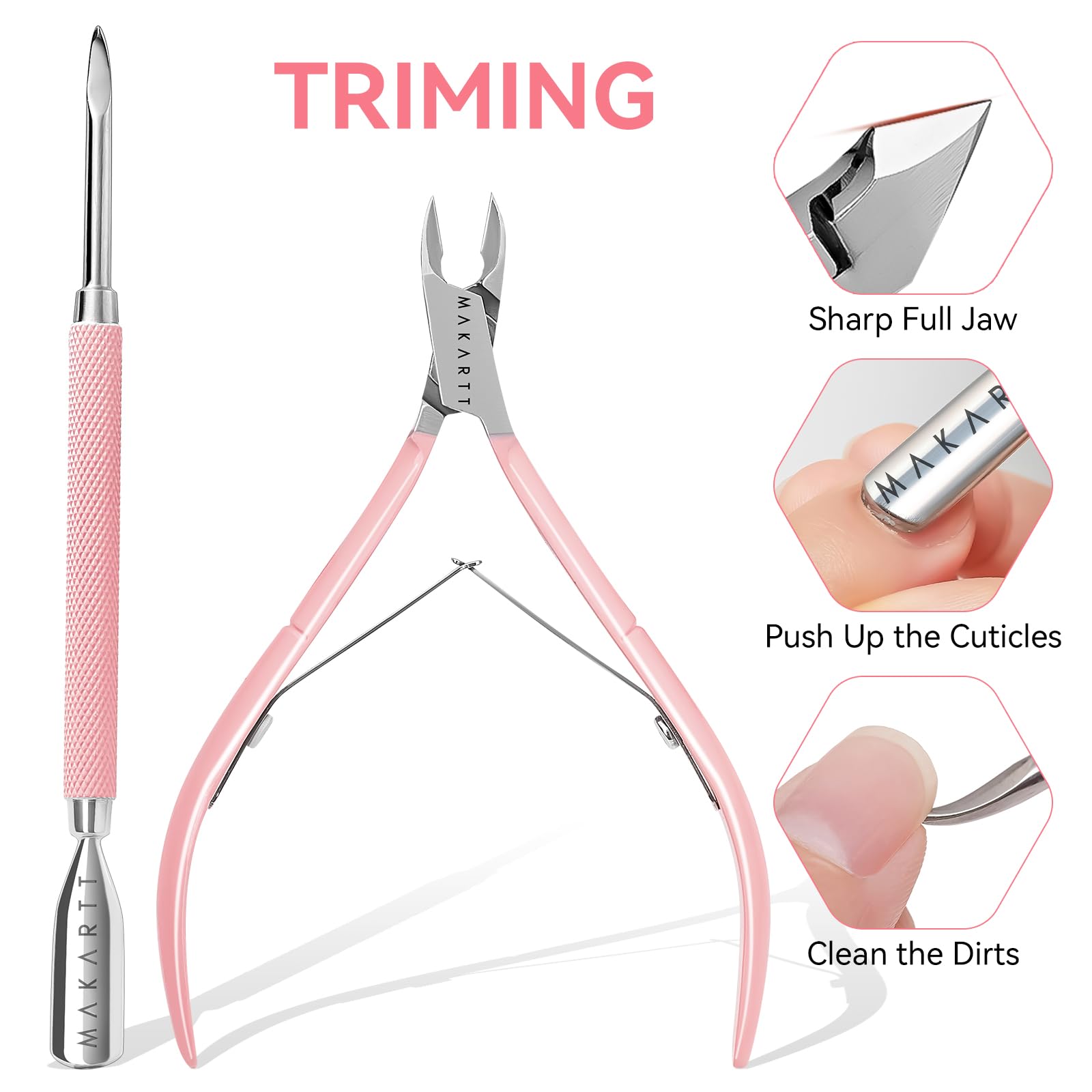 Makartt cuticle nipper stainless steel close-up showing precise trimming