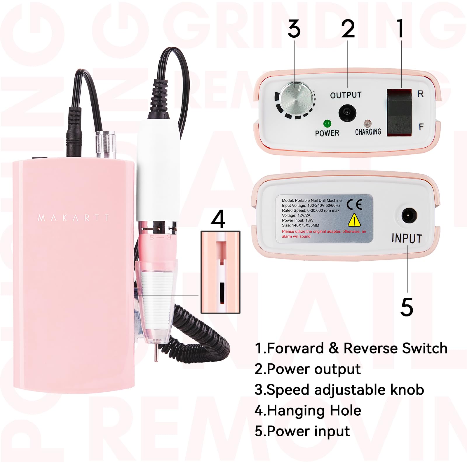 Makartt Malory nail drill used for cuticle cleaning and gel removal with low noise
