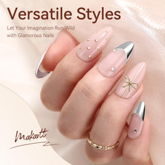 Makartt metallic silver gold nail gloss demonstrates versatile chrome nail art finishes.
