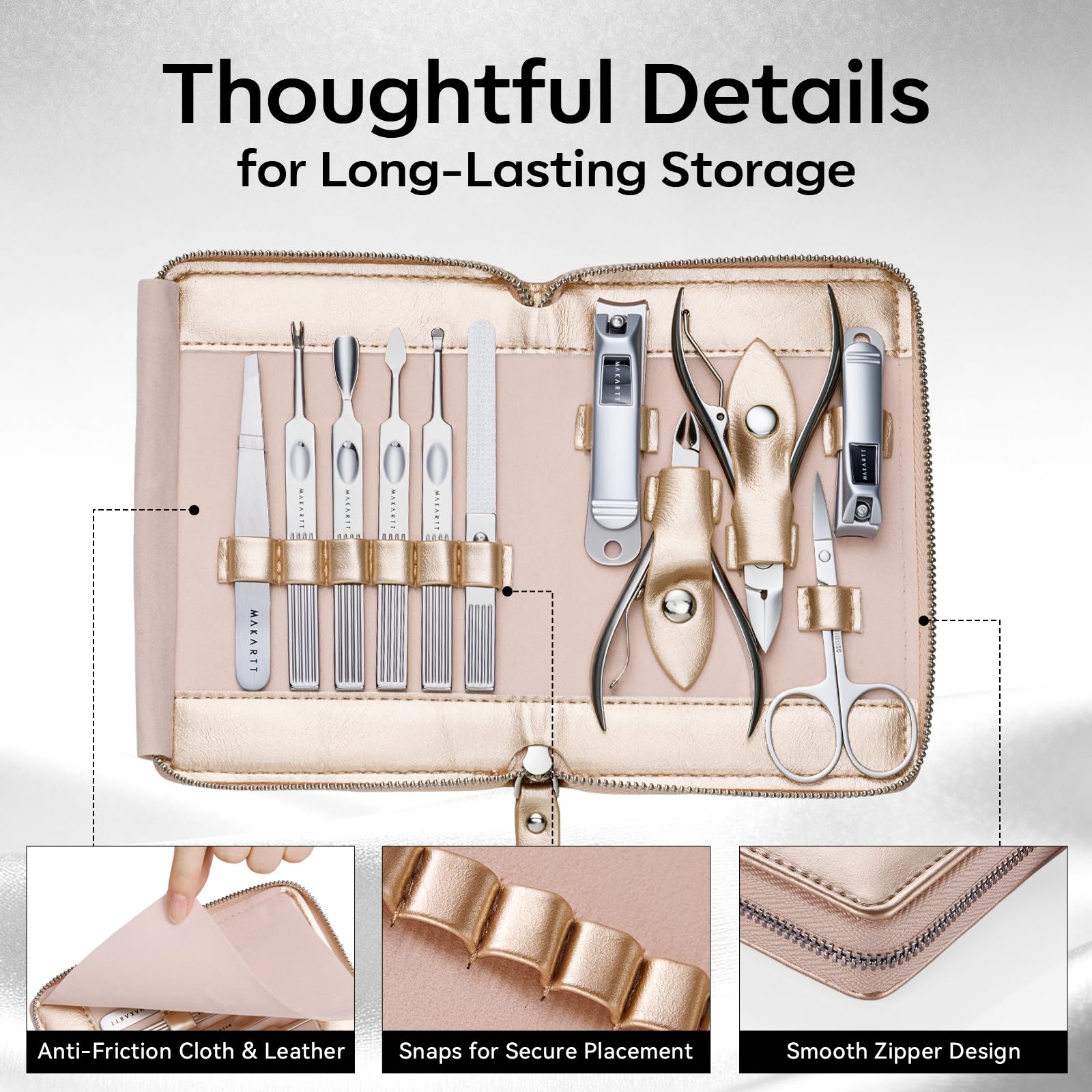 Makartt nail clippers and scissors set for smooth trimming.