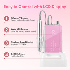 Makartt Nail Drill battery feature supports long sessions with up to 14 hours use