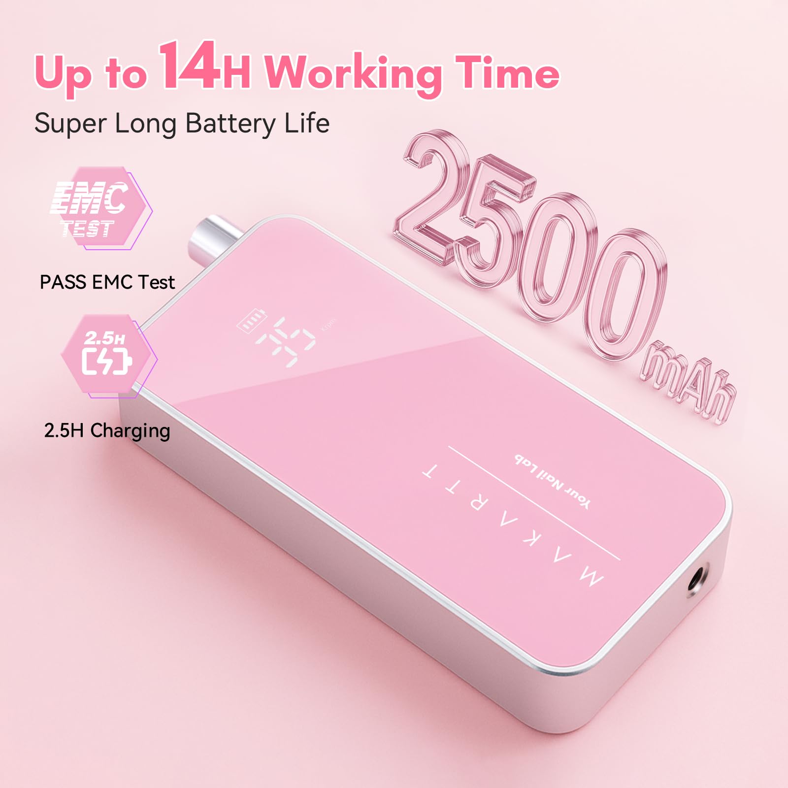 Makartt Nail Drill LCD display shows RPM and battery for quick workflow adjustments