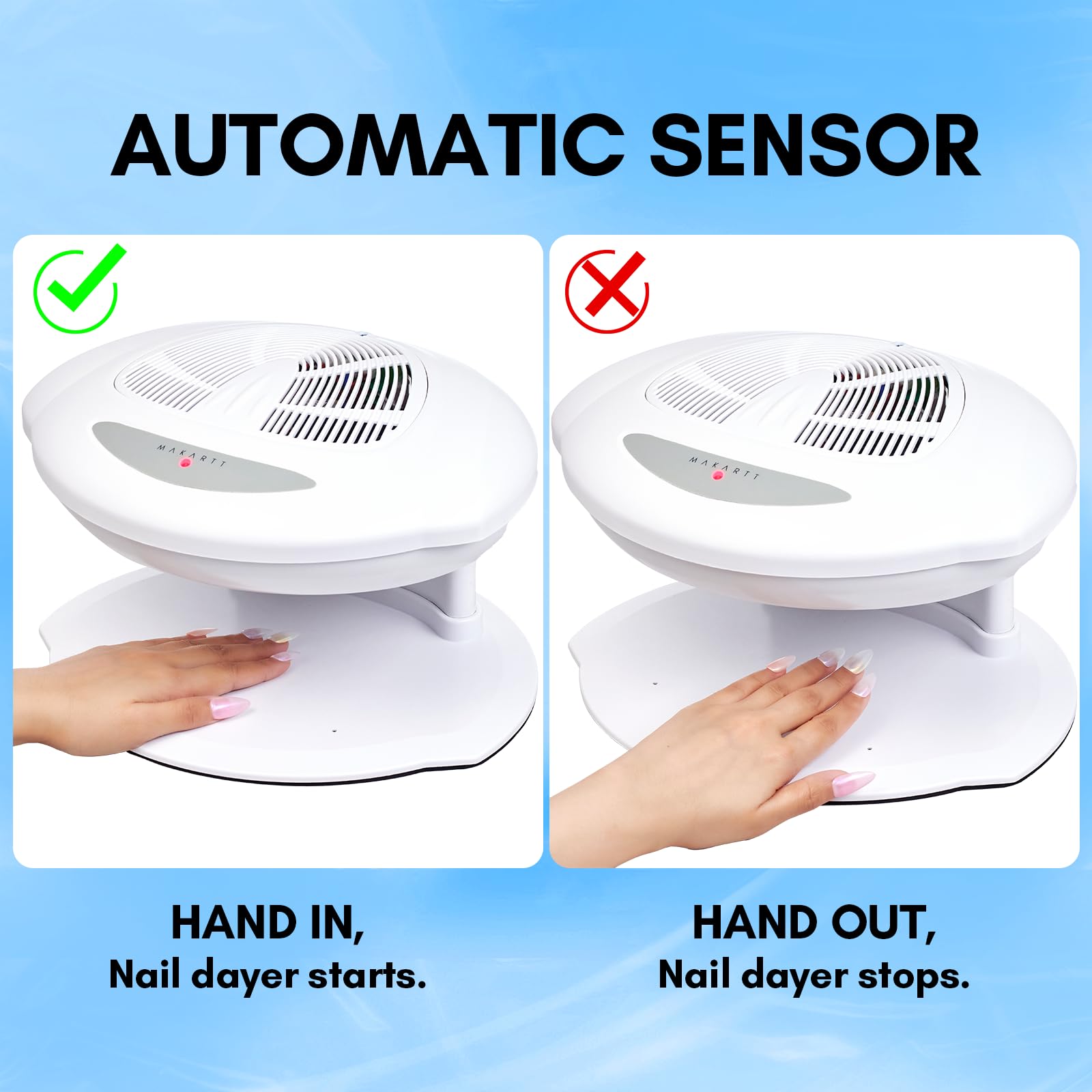 Makartt Nail Dryer with auto sensor starts drying when hands approach.