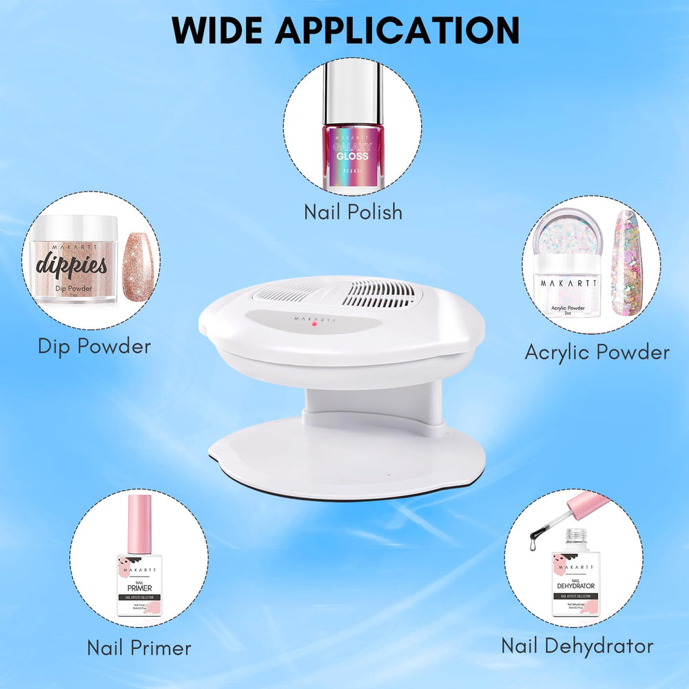 Makartt Nail Dryer supports regular polish and dip powder drying.
