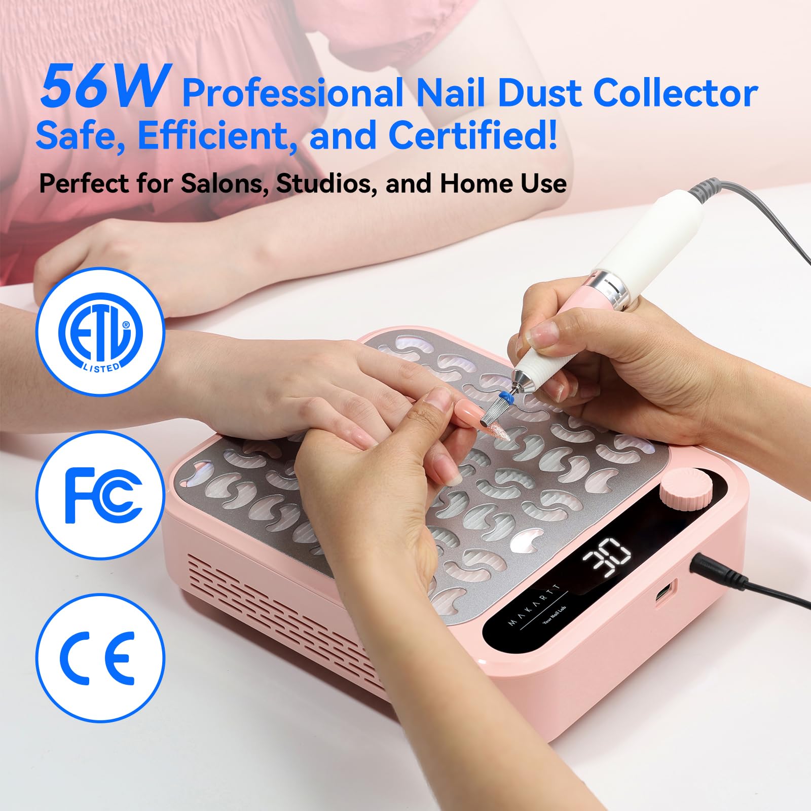 Makartt nail dust collector adjustable speed enables tailored airflow during acrylic filing.