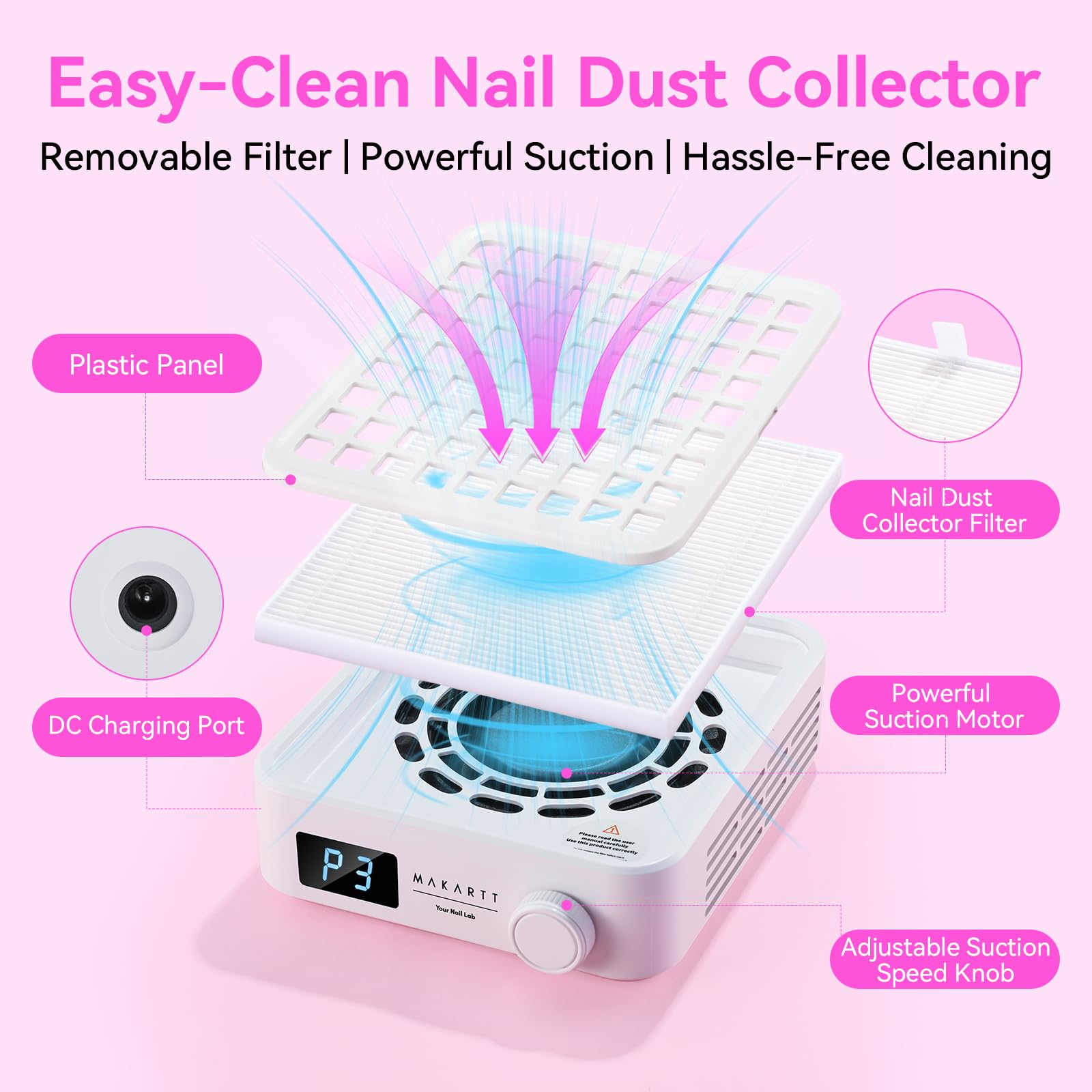 Makartt nail dust collector compact design fits small spaces.