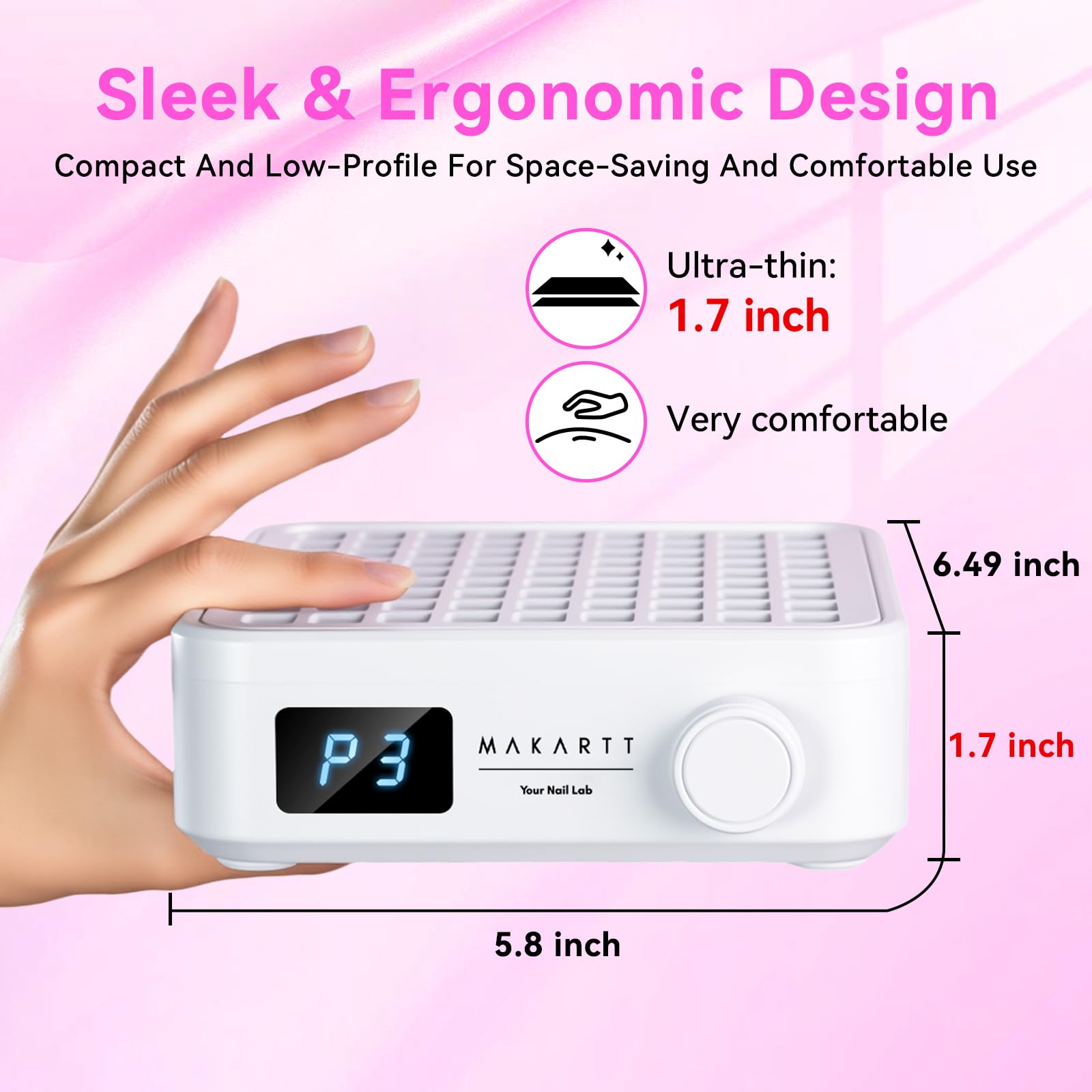 Makartt nail dust collector LED display enables easy speed control.
