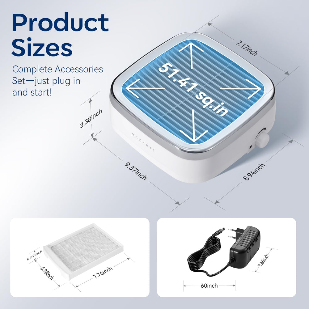 Makartt packaging and accessories image shows included plug, filter, and setup-ready kit