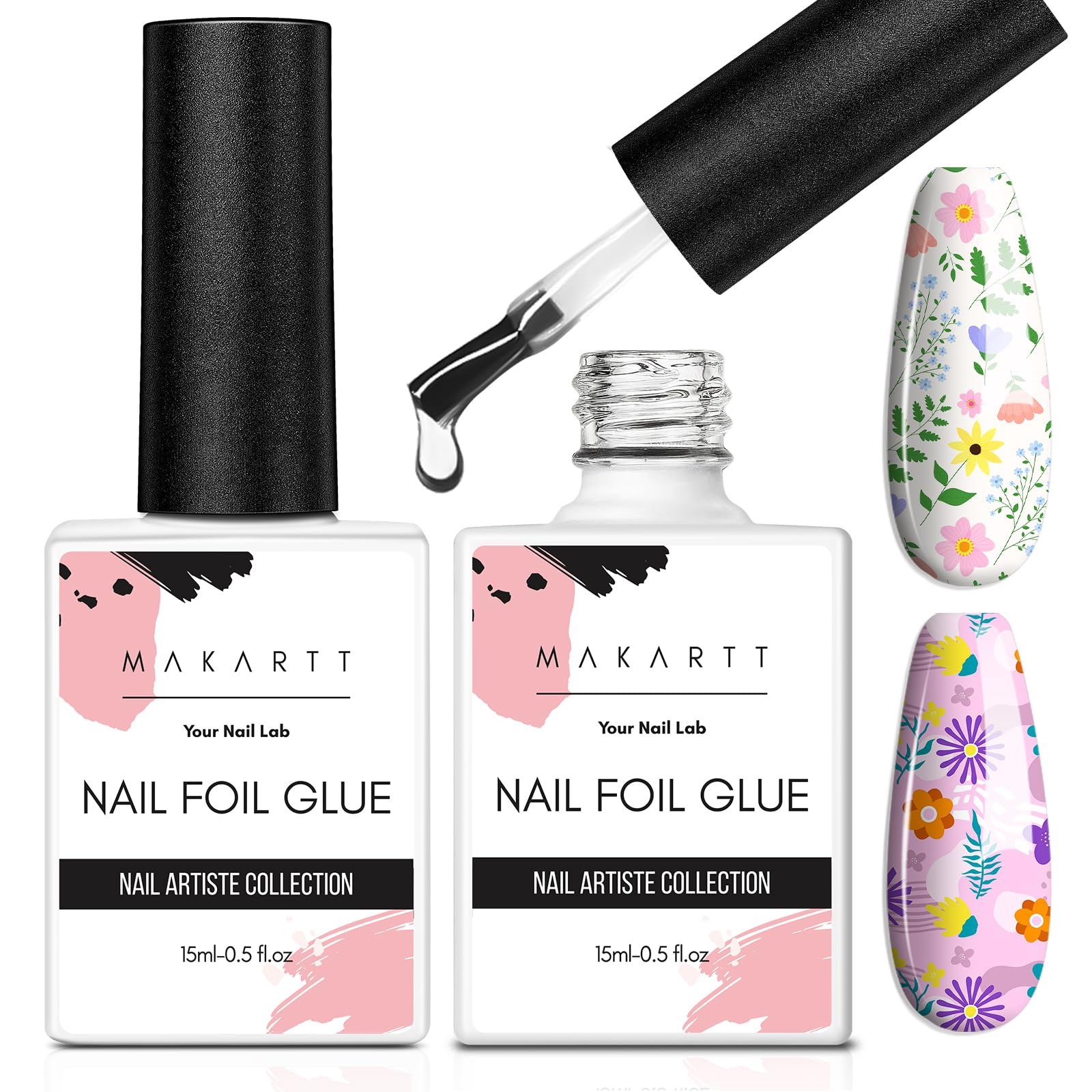 Makartt foil glue packaging box highlights two 15ml bottles.