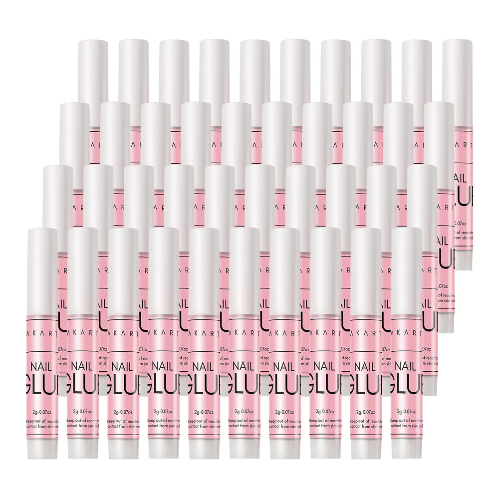 Makartt nail glue bottle closeup shows fast-drying bonding for acrylic nails.
