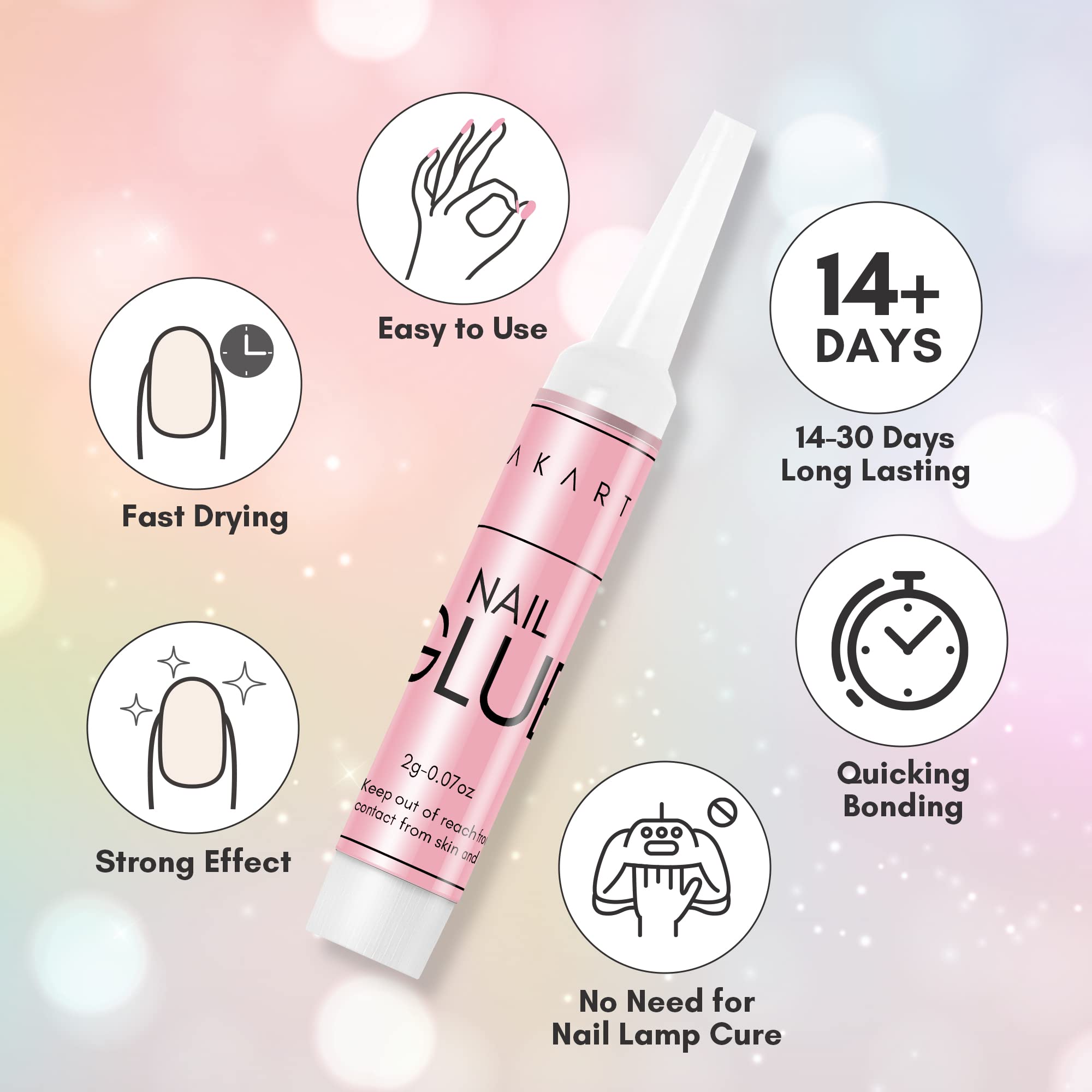 Makartt nail glue precision applicator helps precise placement on small nails.