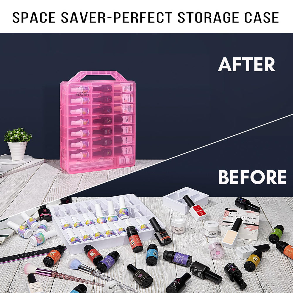 Makartt nail polish organizer’s dust-free clear design protects bottles while viewing.