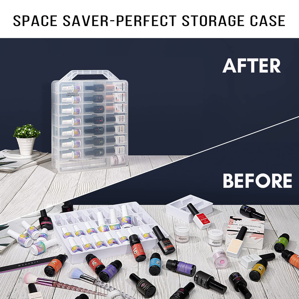 Makartt Nail Polish Organizer interior with 8 adjustable dividers for flexible storage.