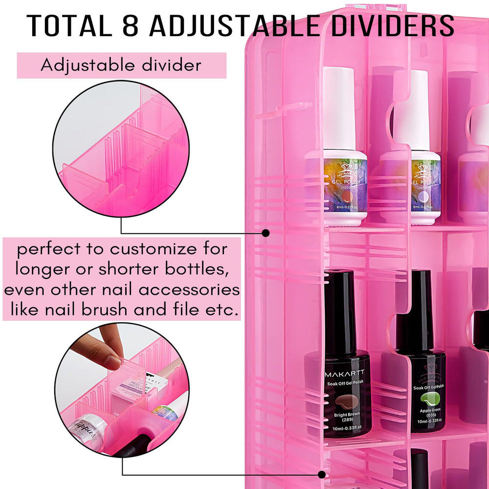 Makartt nail polish organizer open display reveals 48 bottle capacity at a glance.