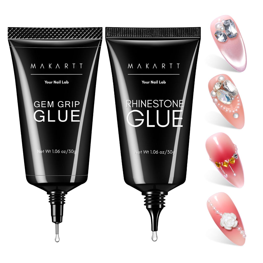 Makartt Nail Rhinestone Glue Set packaging highlights a two-tube kit for versatile art.