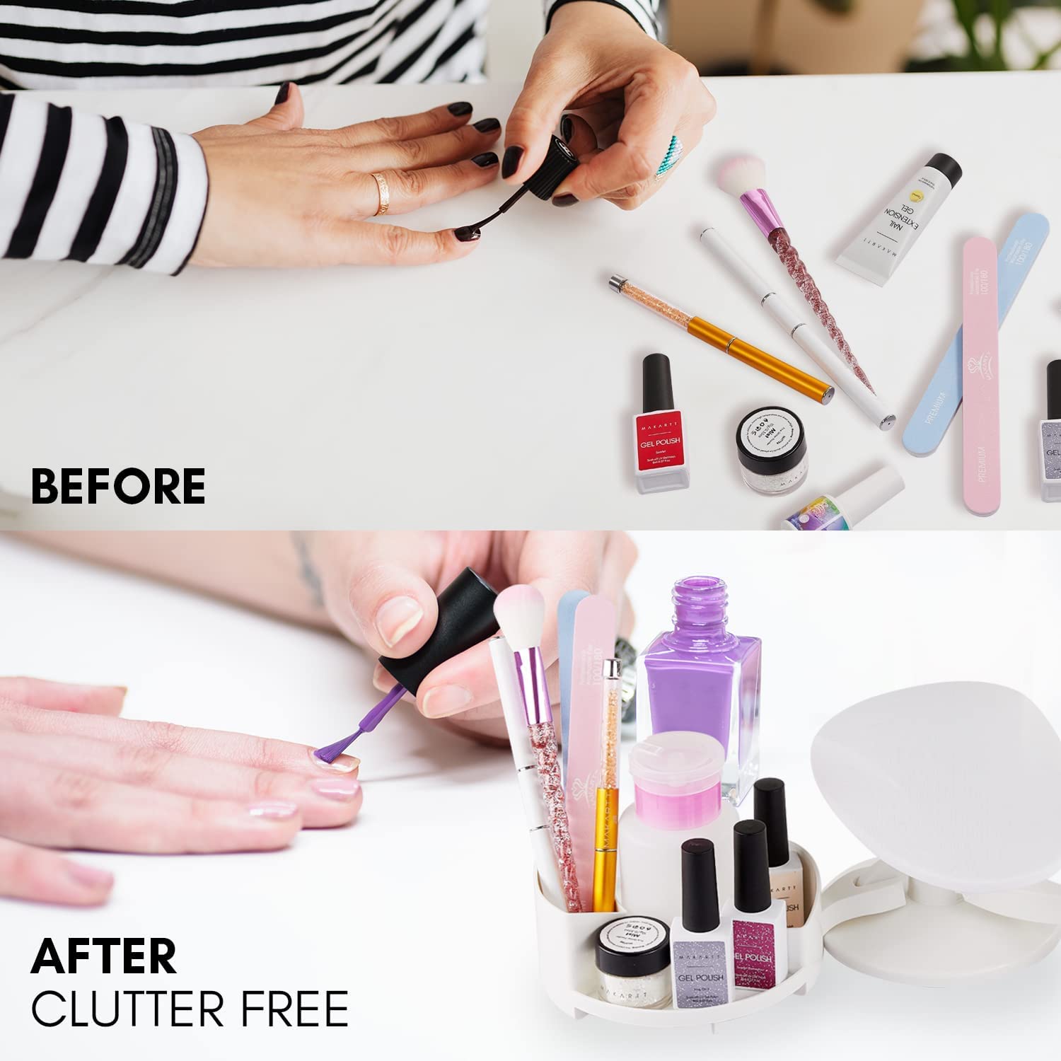 Makartt Nail Stand Non-Slip Base keeps bottles steady during DIY sessions