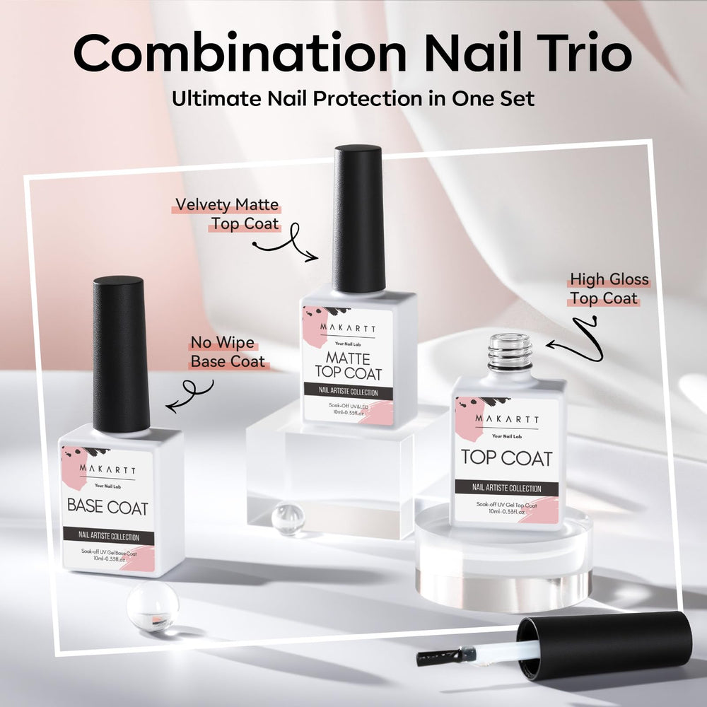 Makartt No Wipe Gel Top Coat Glossy Finish adds high shine and gel-like look.