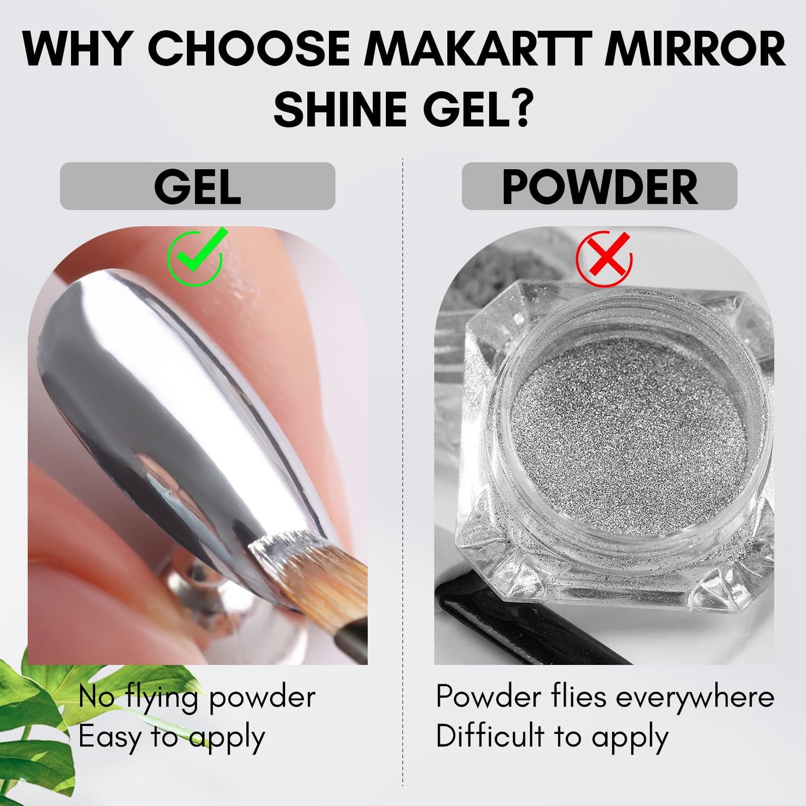 Makartt mirror gel bottle in home salon setup for DIY manicure.