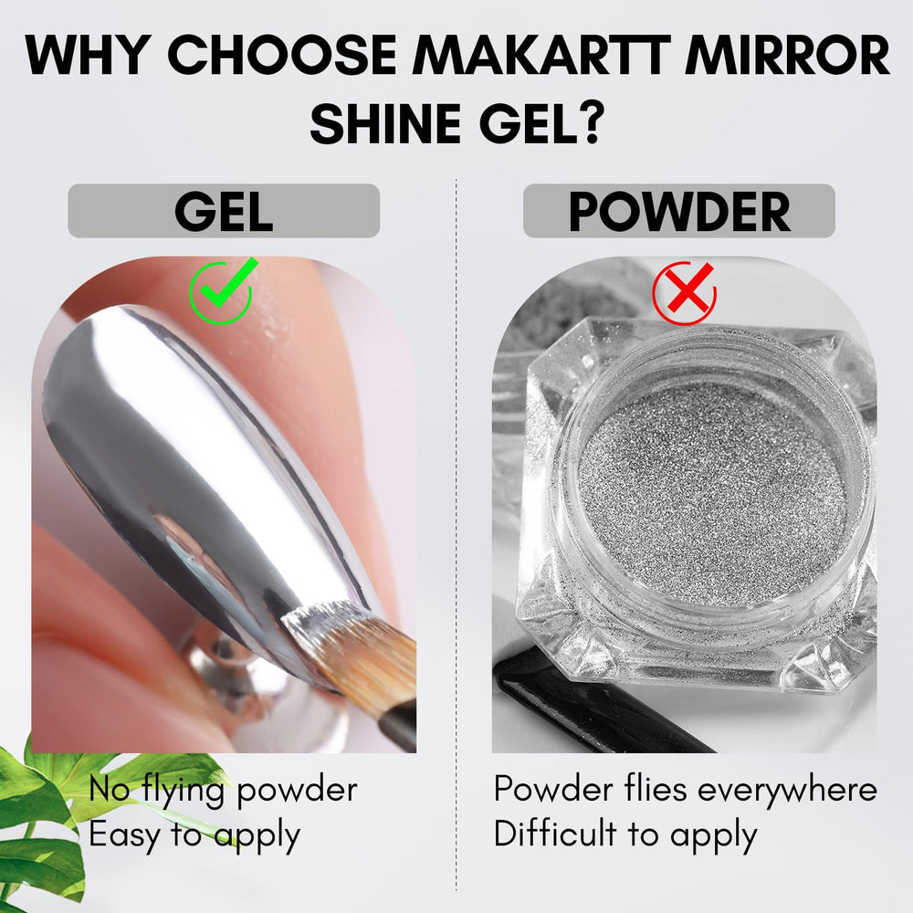 Makartt mirror gel bottle in home salon setup for DIY manicure.