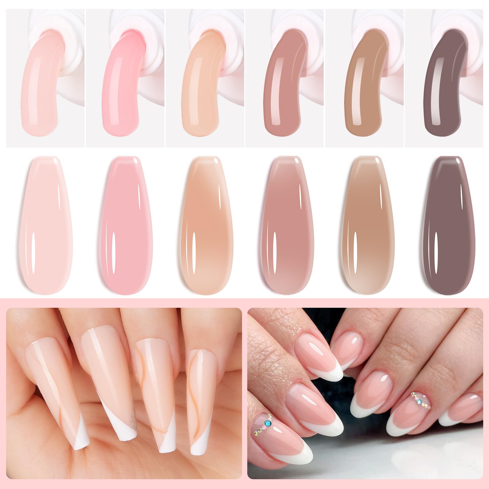 Makartt nude color gel six-pack offers chic nude shades for French and ombre looks.