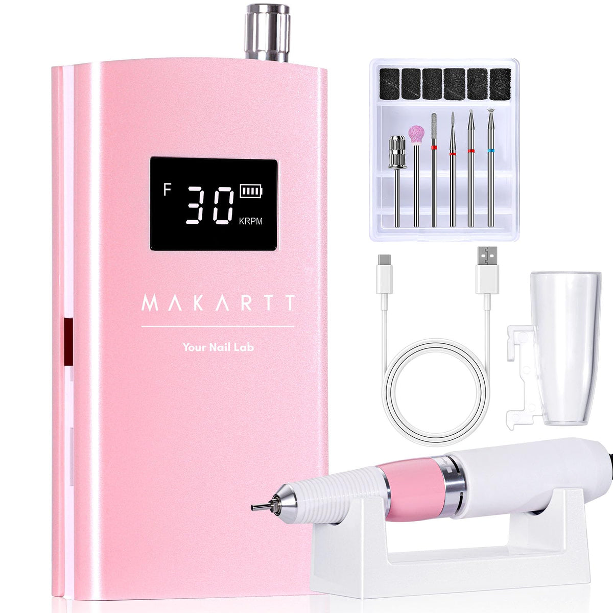 Makartt Perlarie nail drill handle in pearly pink for precise manicure control.