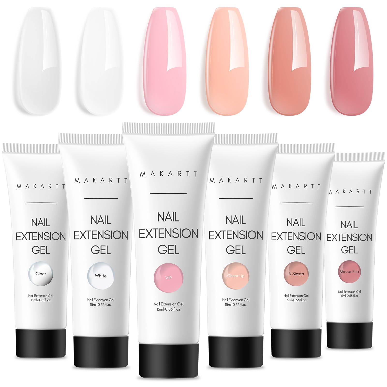 Makartt poly nail gel kit 6-color collection swatches for natural-looking extensions