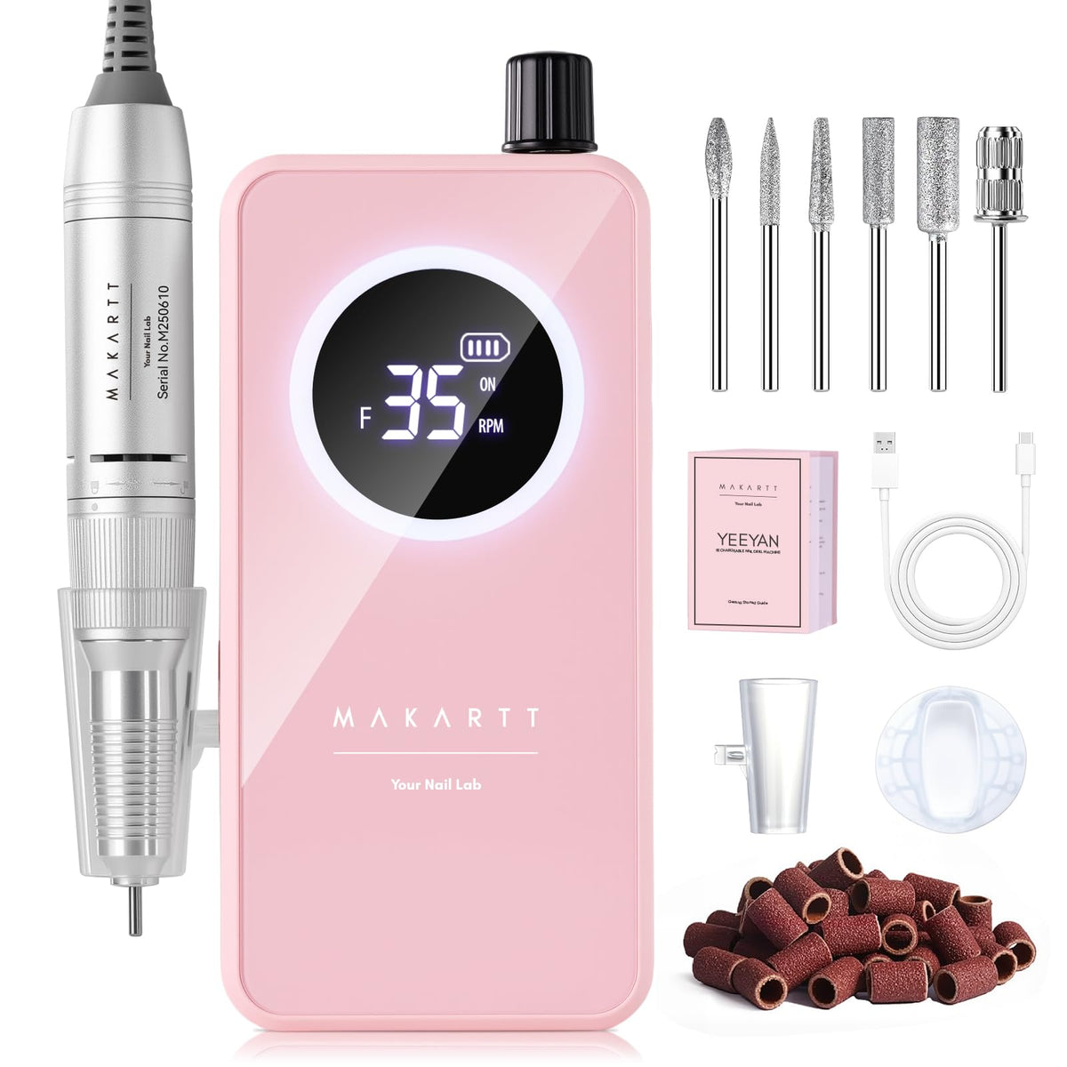 Makartt rechargeable nail drill front view — compact power for home manicures
