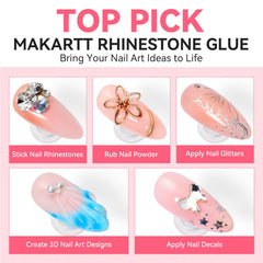 Makartt glue works with gel, poly gel, and acrylic for versatility.