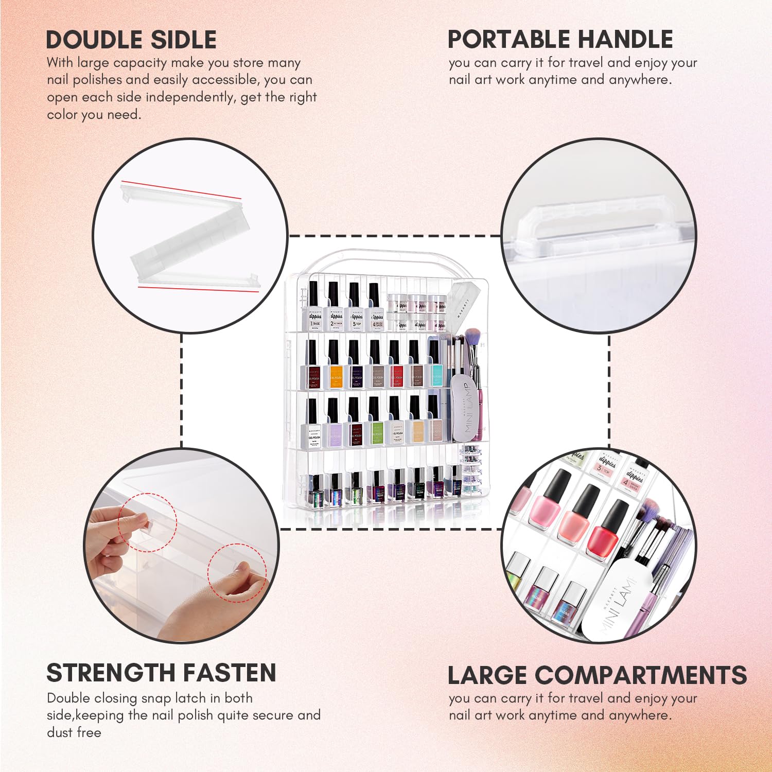 Makartt see-through polish display enables quick color matching during sessions.