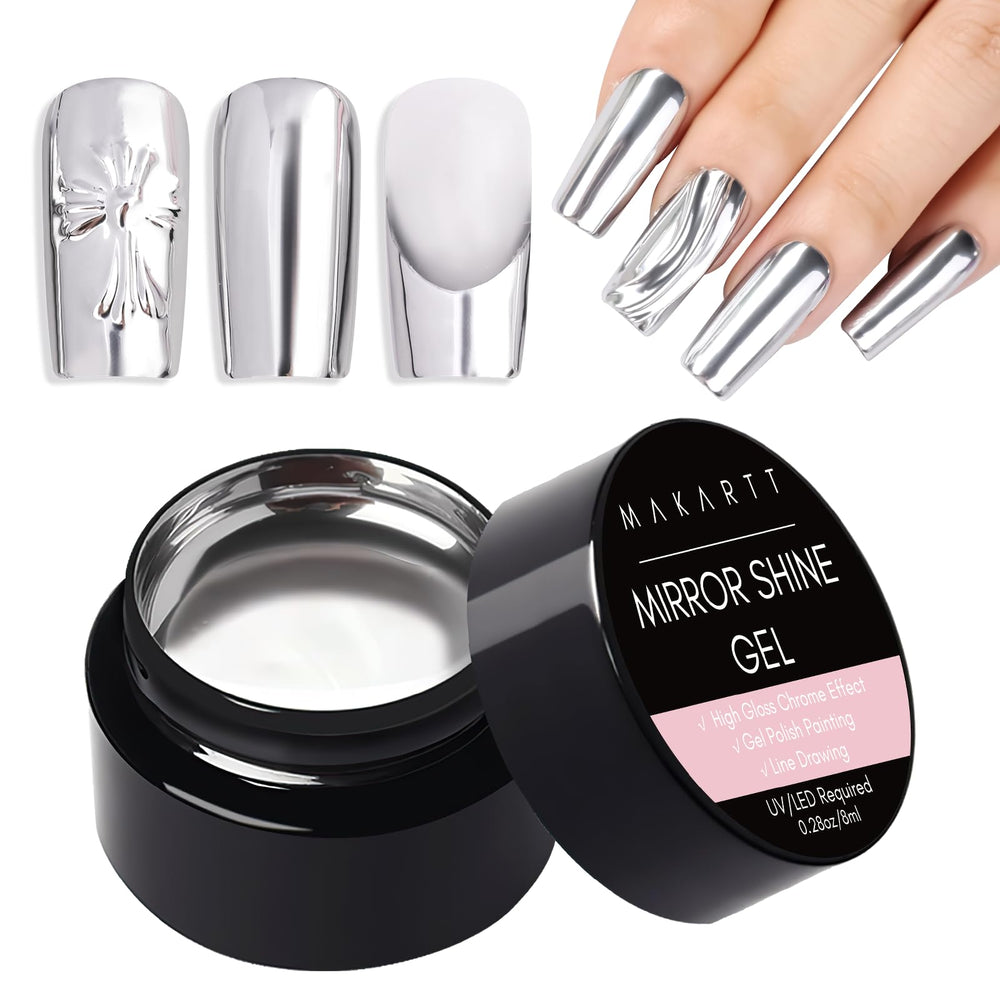 Makartt silver metallic gel cured to maintain vibrant, long-lasting shine.