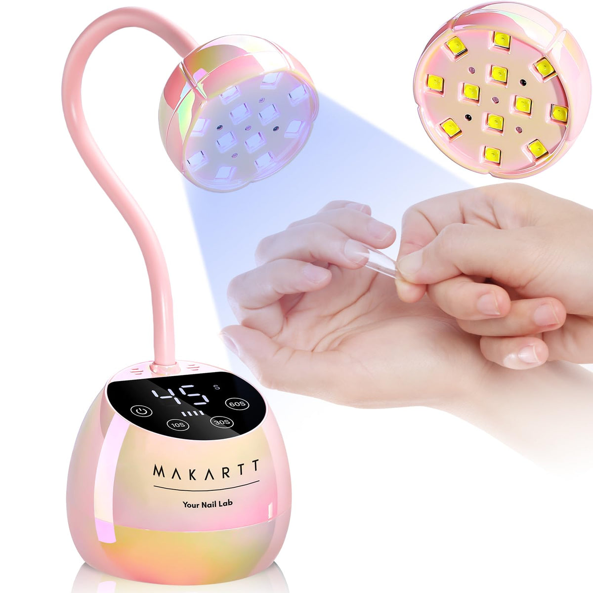 Makartt UV LED nail lamp gooseneck angle enables precise curing.