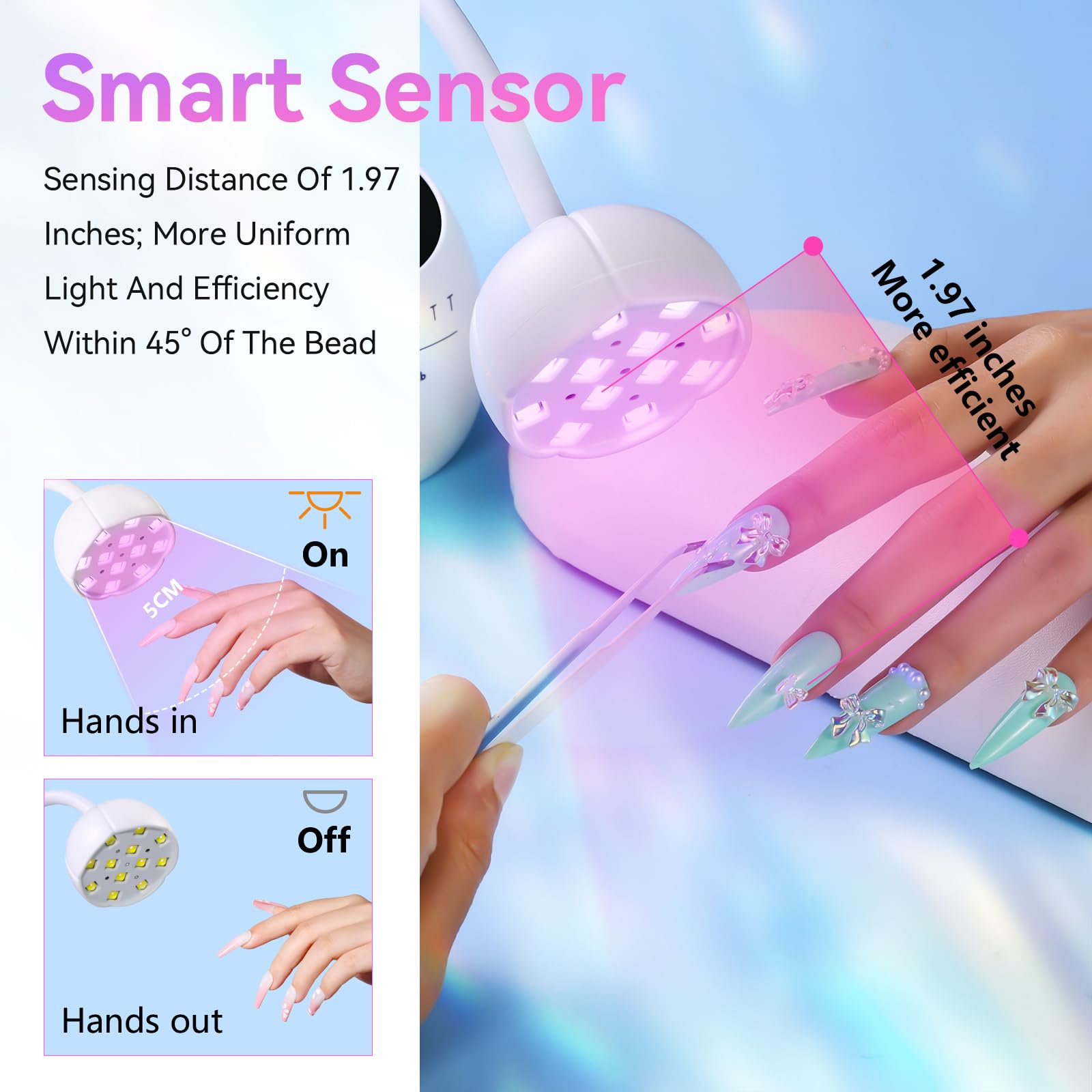 Makartt UV LED Nail Lamp built-in sensor turns on automatically for convenient use.