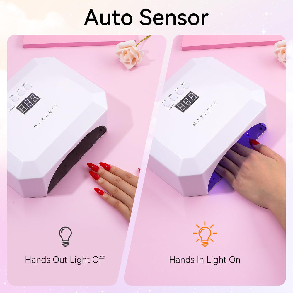 Makartt UV Nail Lamp four timers and low heat mode in use