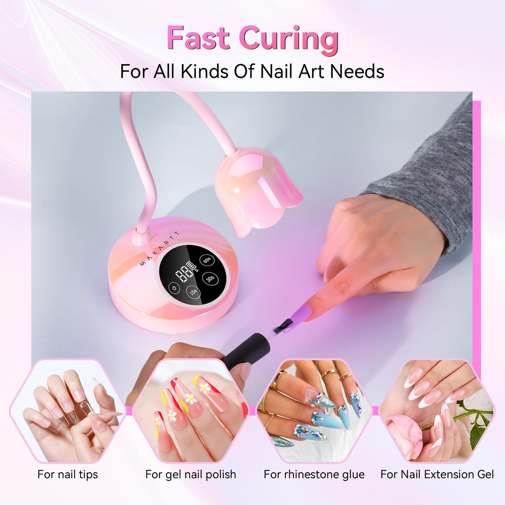 Makartt UV Nail Lamp with gooseneck adjusts angles for precise curing.
