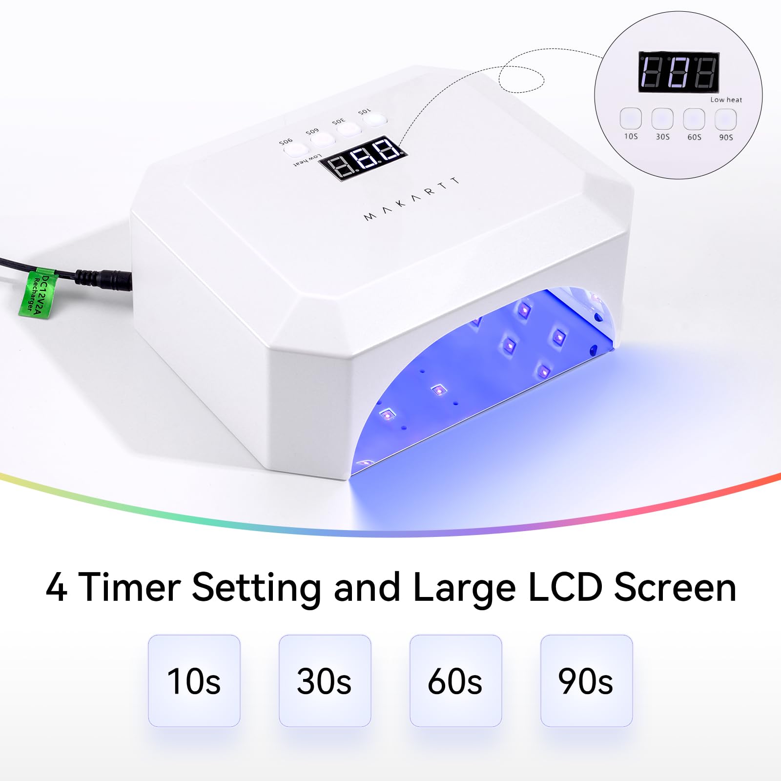 Makartt UV Nail Lamp LCD display clearly showing curing time