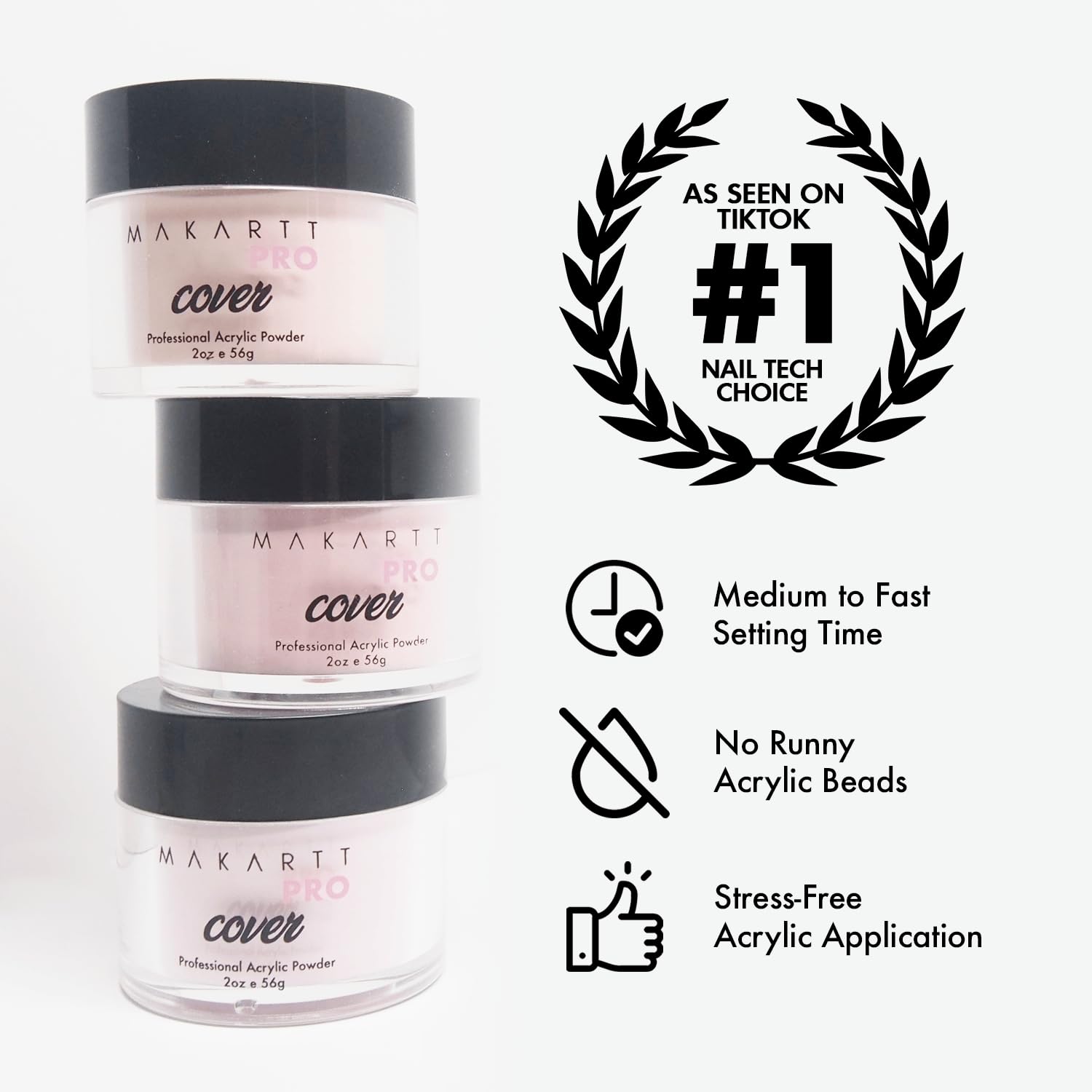 MakarttPro Pink Silk acrylic powder during nail application demonstrates easy coverage