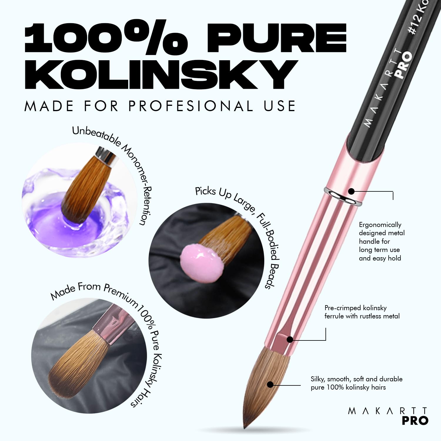 MakarttPro Kolinsky brush handle detail emphasizes ergonomic grip for long sessions.