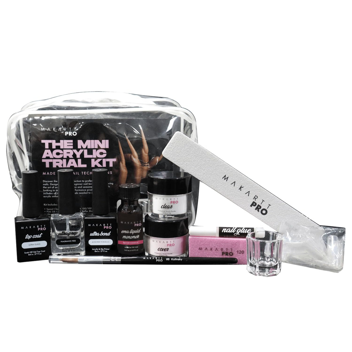 MakarttPro mini acrylic nail kit pink and clear powders for smooth beginner-friendly practice.