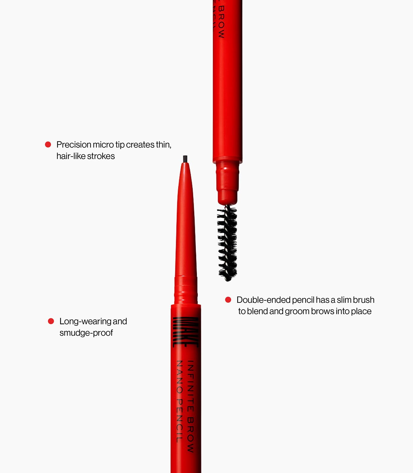 MAKE Beauty Nano Brow pencil dermatologist-tested cruelty-free packaging label