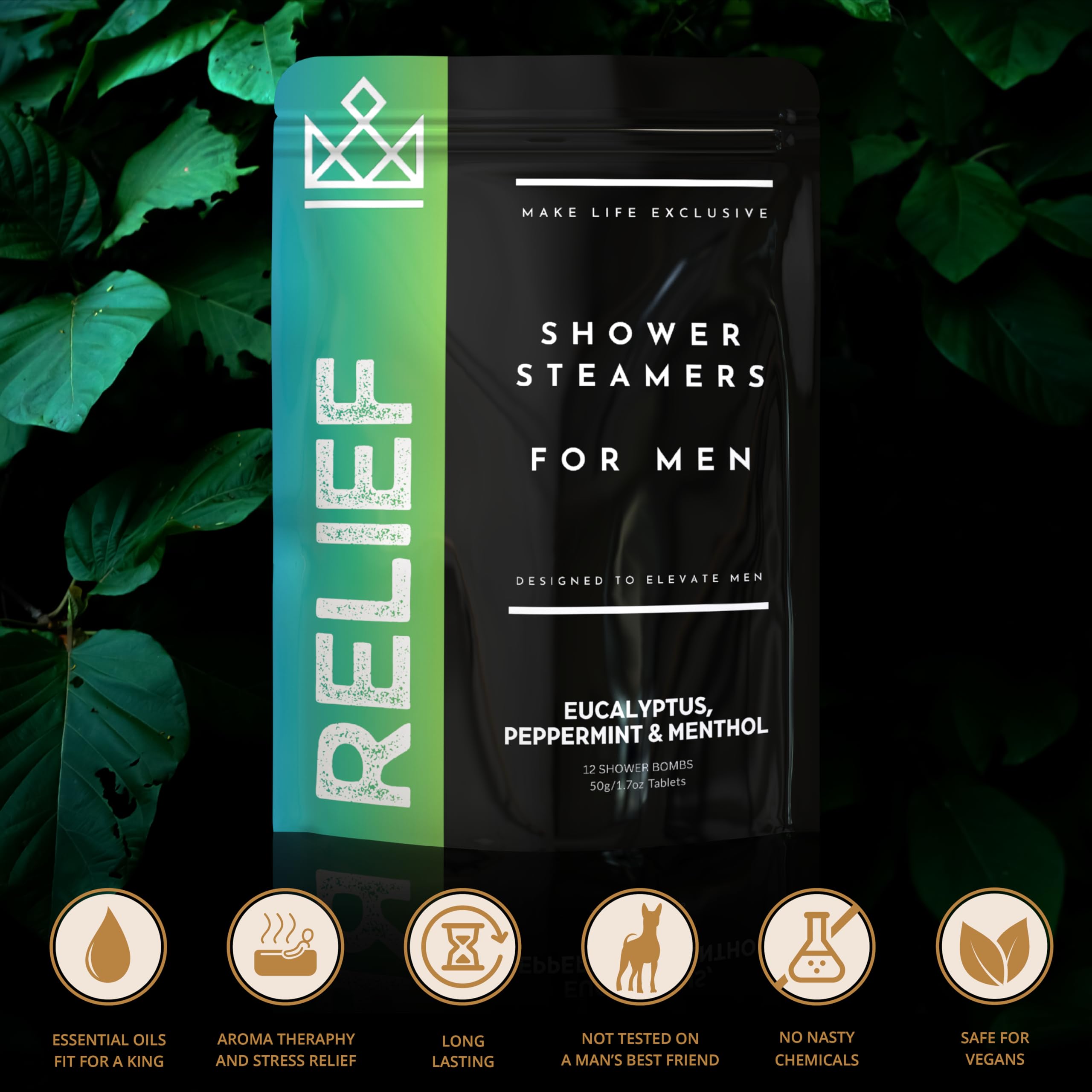 Make Life Exclusive shower steamer men aroma menthol mint image emphasizes invigorating scent for a refreshed morning.