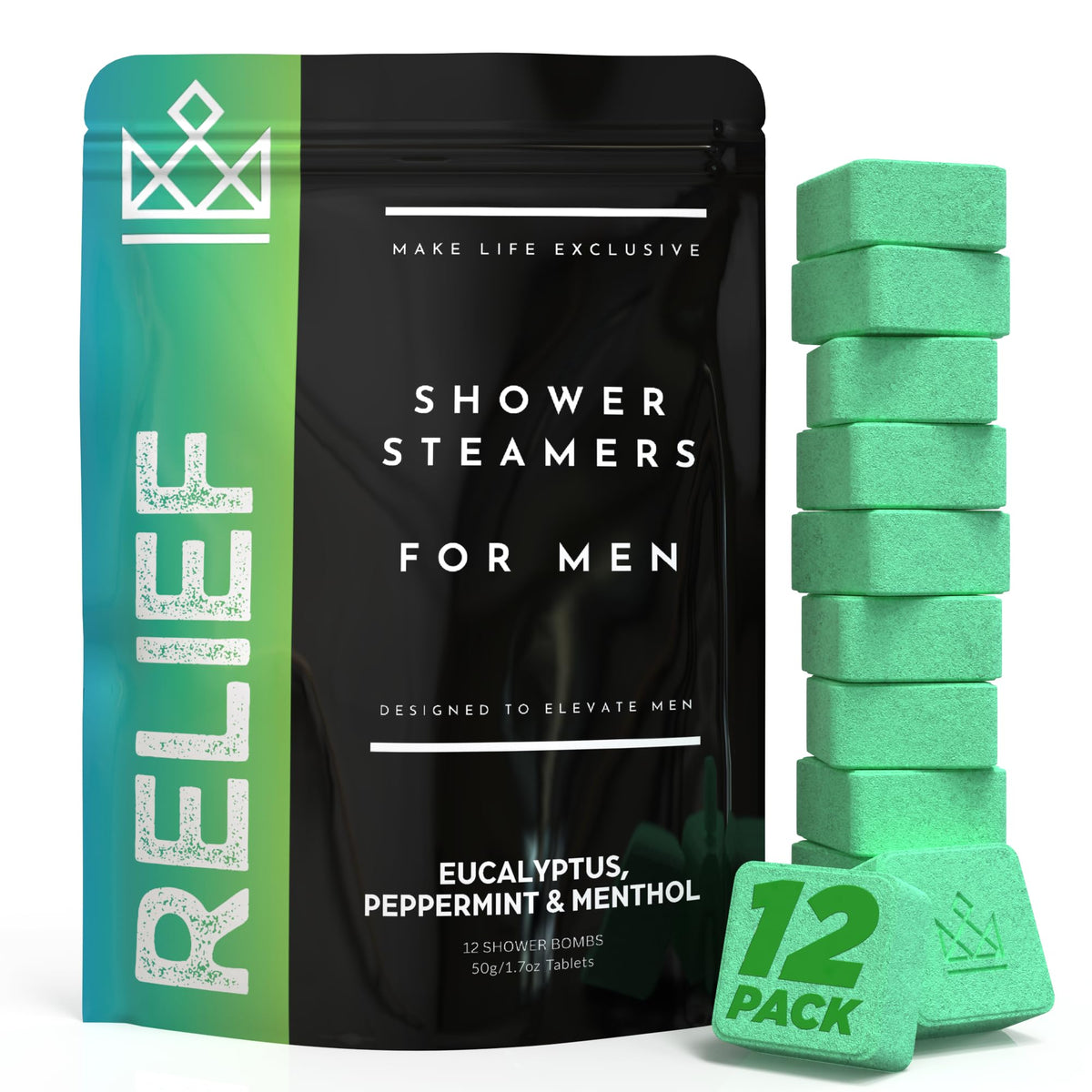 Make Life Exclusive shower steamer for men relief bottle shows convenient packaging for quick sinus relief.