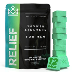Make Life Exclusive shower steamer for men relief bottle shows convenient packaging for quick sinus relief.