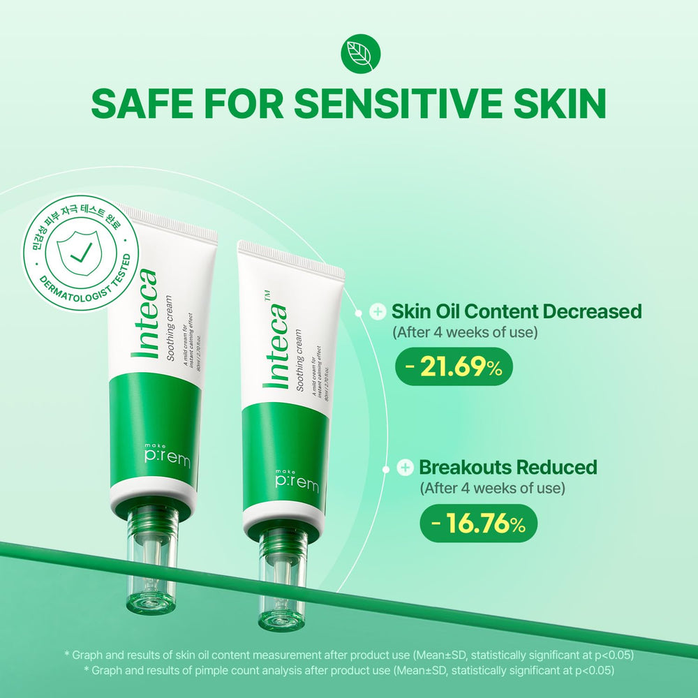 MAKEP:REM INTECA Soothing Cream packaging side view showing all-skin-types compatibility.