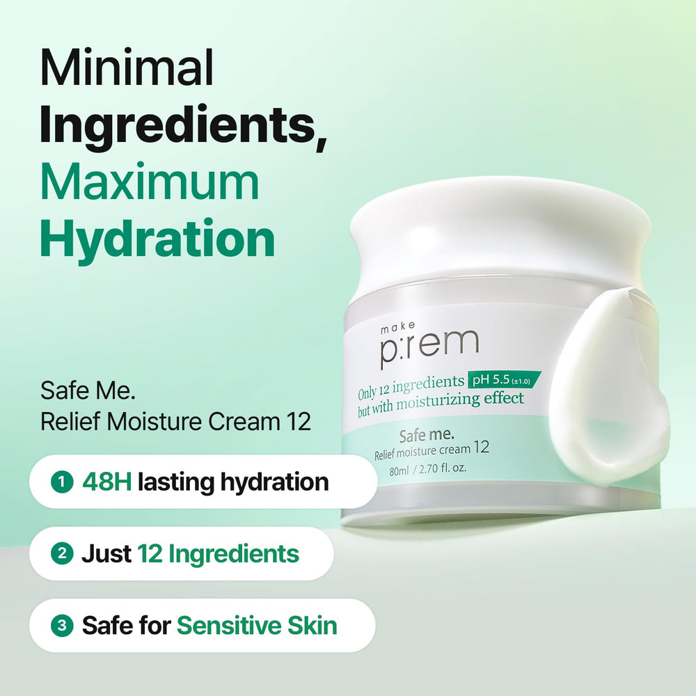 makep-rem Safe Me Relief Moisture Cream jar close-up highlights gentle, skin-friendly formula