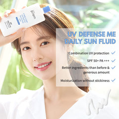 MAKEPREM Defense Me face and body sun fluid applied evenly for comfortable all-day protection.