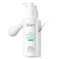 MAKEP:REM Safe Me cleansing milk bottle shows gentle makeup removal and hydration.