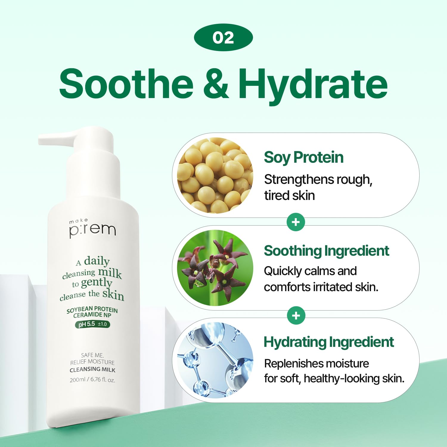 MAKEP:REM Safe Me sub-acidic pH 5.5 label emphasizes skin-friendly balance.
